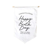 Happy Birthday Banner Flag | Style 2 D117 Set of 1 | M | Rice White